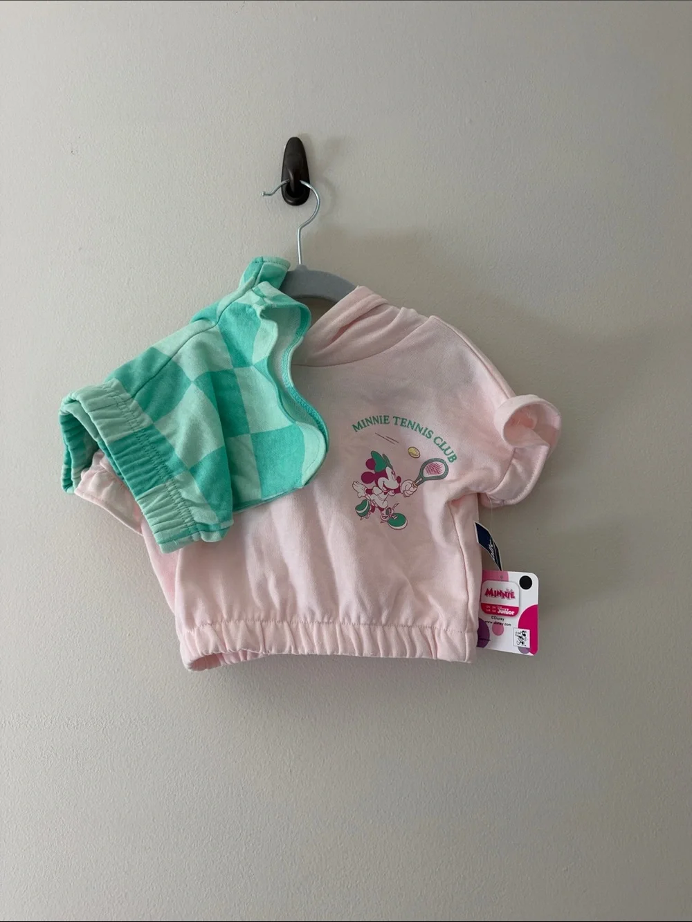 Disney Minnie Tennis Club Pink Top with Mint Green Check Shorts